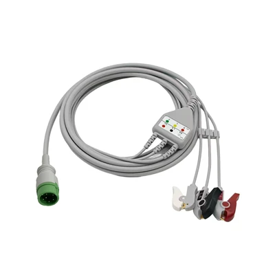 Cebl ECG/EKG 6-Pin 3-Plwm Carewell, Clipiau Snap / Graber AHA ac IEC
