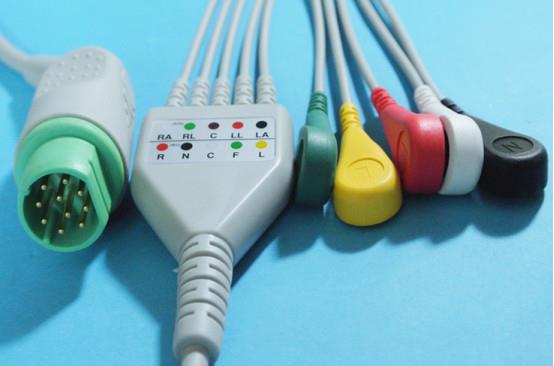 5lead 10pin Siemens Rownd ECG Cable, IEC / AHA, clip / Snap gyda CE