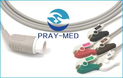 Cable Mennen 5lead ECG Cable AHA Grabber 10pin CE Ac ISO wedi'i gymeradwyo